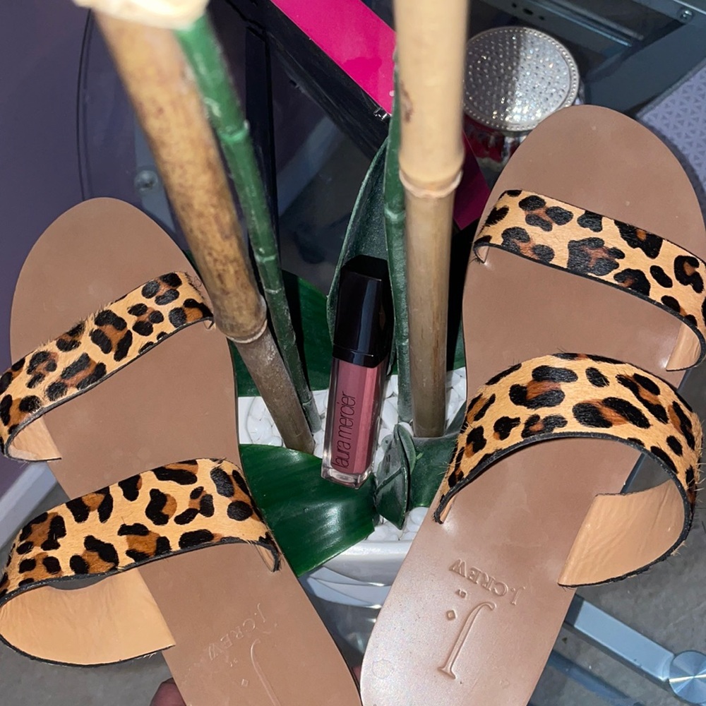 💋J. Crew leopard calf hair slides💋